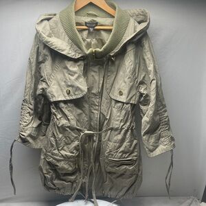 bebe khaki hooded anorak with ribbed collar